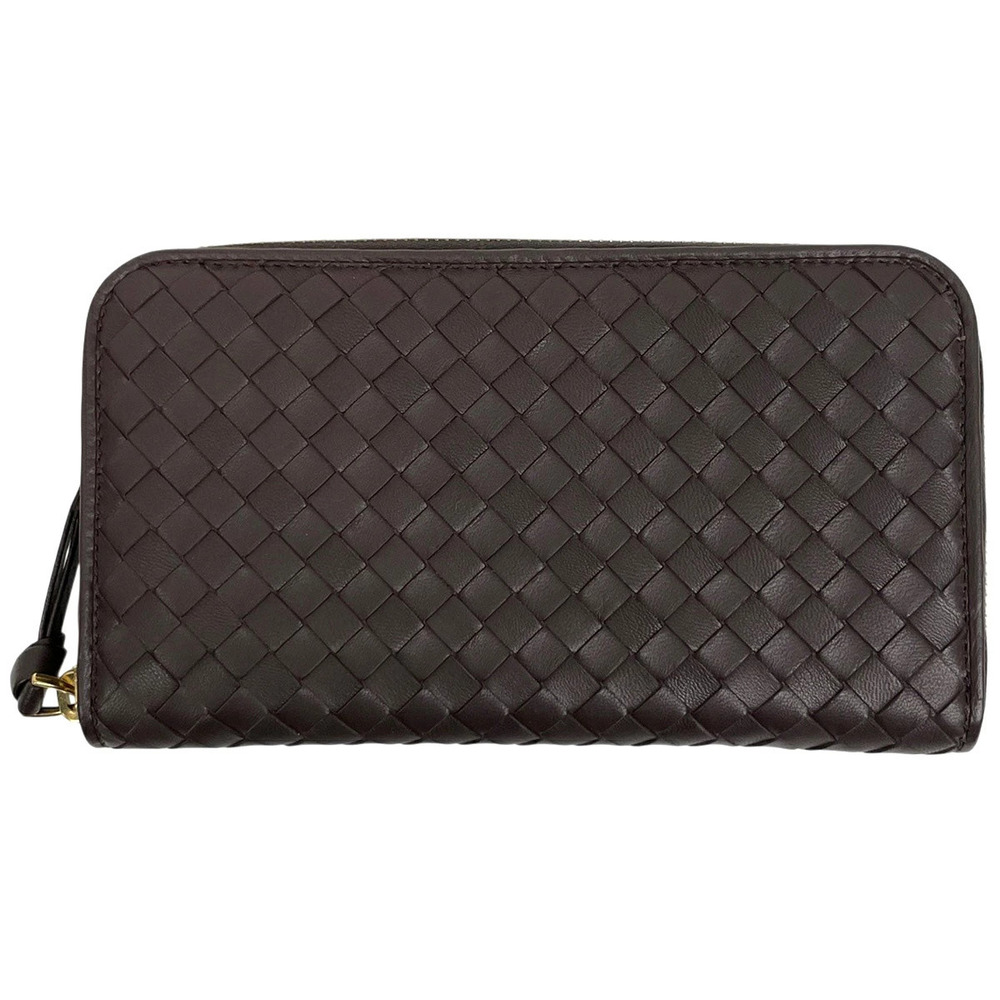 Bottega Veneta Intrecciato Long Wallet Round Zipper Leather Brown
